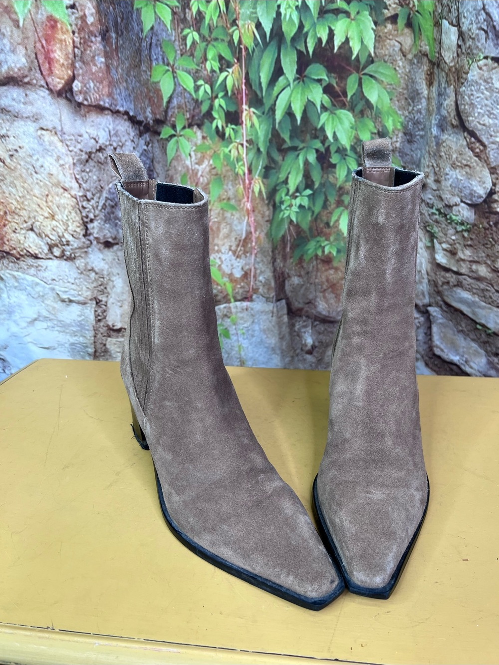 ZARA Coastal Cowgirl Western Bohohemian Taupe Suede Block Heel Boots, 38 - Picture 7 of 15